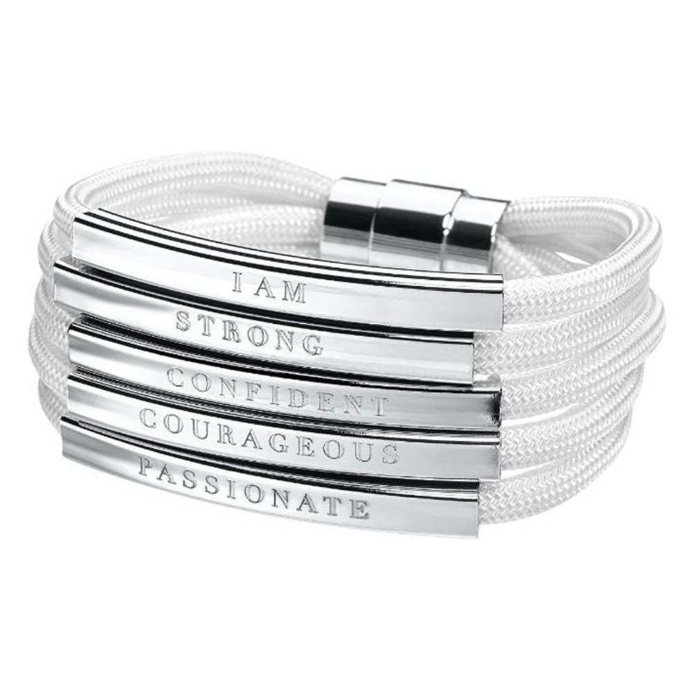 Women Warriors Stella Valle I Am Silver Bracelet White Paracord Lori Greiner QVC